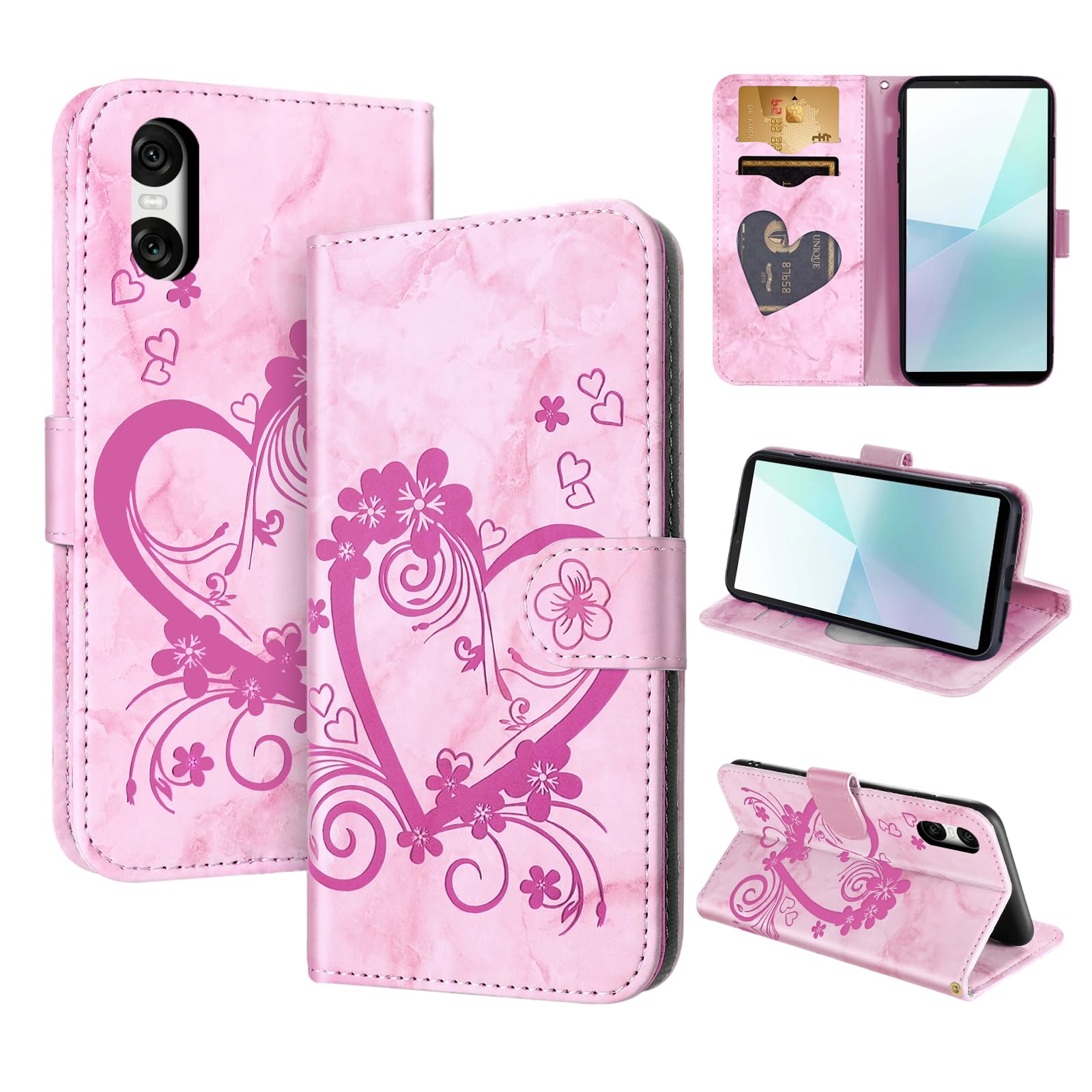 CASAFUNY Leather Case Cover for Xperia 10 VI - Magnetic Wallet Flip Case, Pink — image 1