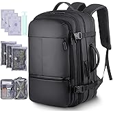 TNELTUEB Vacuum Backpack Travel-Expandable Vacpack Backpack with 3 Compression Bags and Manual Pump, Waterproof & Laptop Compartment(Fits 17"), Carry-on Luggage Backpacks for Flight/Business, Black