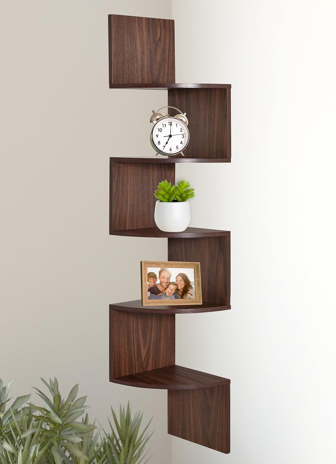 Greenco 5 Tier Wall Mount Corner Shelves Walnut Finish Amazon.co.uk Kitchen & Home