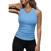Dokotoo Womens Ladies Ribbed Thick Strap Racerback Tight Slim Fitted Sporty Workout Tank Tops
