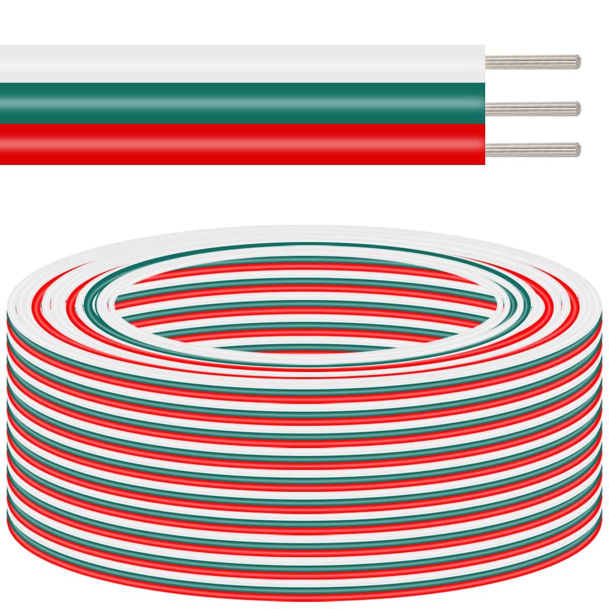 DAOKAI 18AWG LED Strip Light Ribbon Wire 3pin 3 Color Wire Stranded Tinned Copper Cord 12m/39.37ft RGB Extension Flexible Cable 3 Core for Led Strips WS2812B WS2811 3528 5050