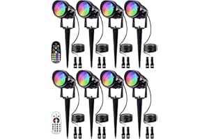 SUNVIE Christmas 12W RGB Color Changing Landscape Lights Low Voltage LED Landscape Lighting Remote Control Spotlight Waterproof Garden Pathway Christmas Decoration Outdoor, 8 Pack with Connector