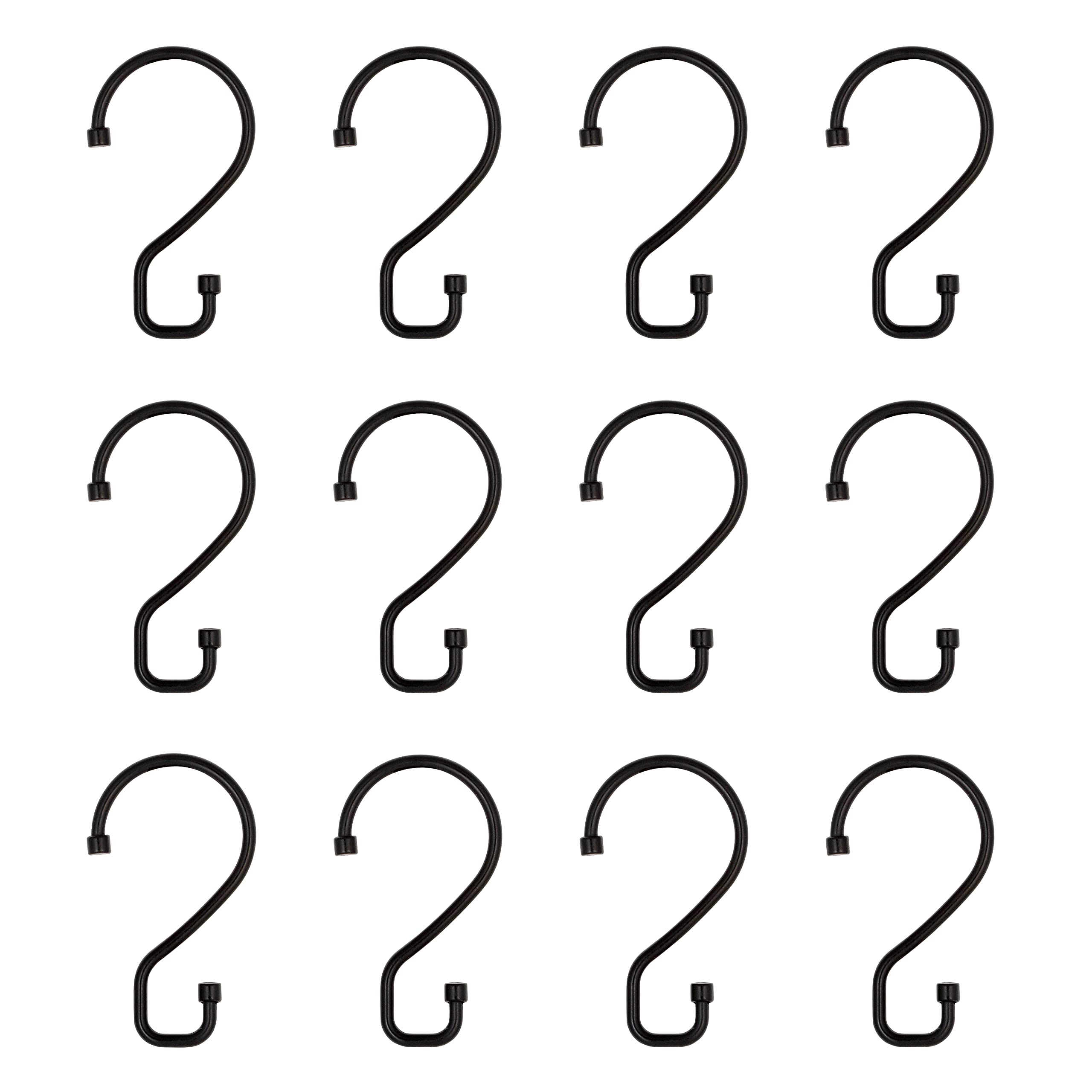 Photo 1 of Bath Bliss 12 Pack S-Hook Shower Curtain Rings | Bathroom | Metal S Shaped Hooks | Easy Glide | Easy to Install | Hang Mugs, Pans, Towels | Matte Black