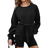 Zhiyouni Women's Long Sleeves Shirt Tops Casual 2026 Fall Fashion Crewneck Tie Knot Sweatshirt Pullover