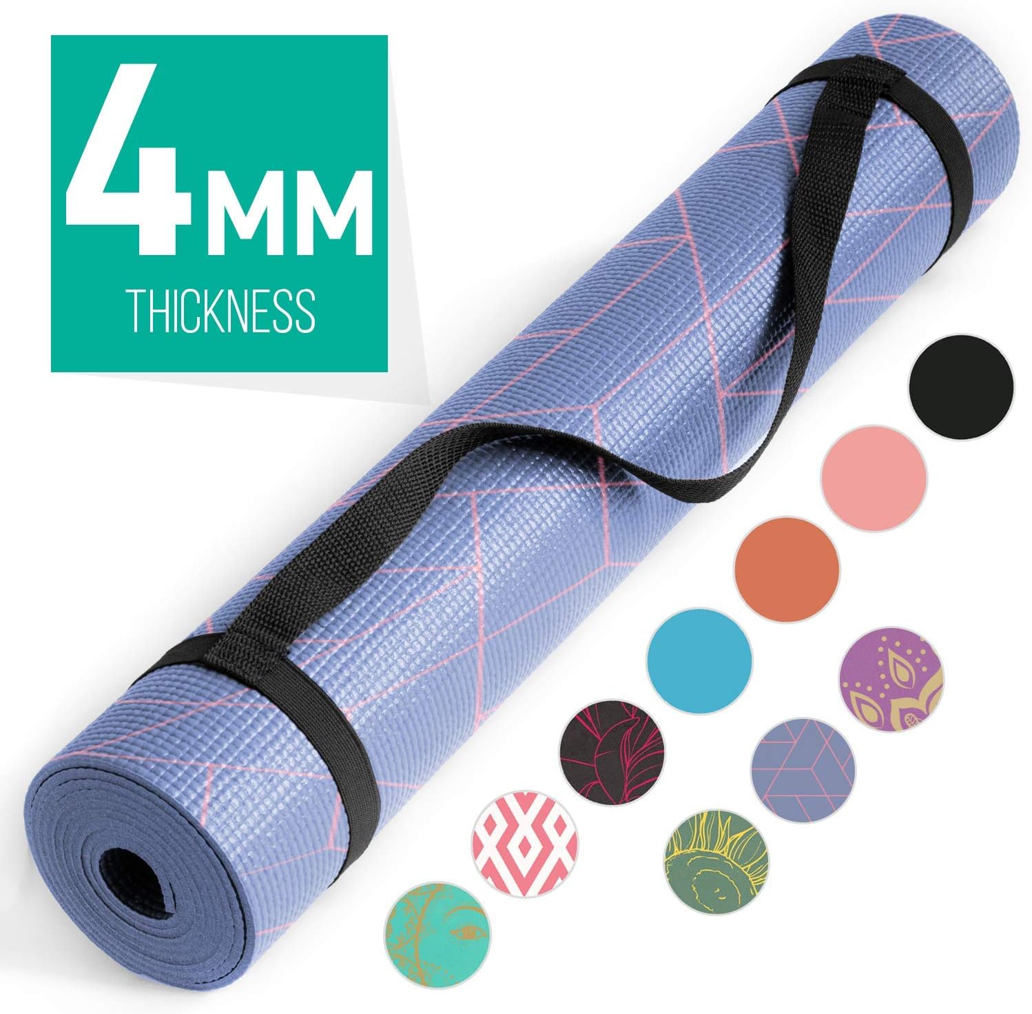 Nicole Miller Yoga Workout Mat, Thick Yoga Exercise Mat for Home Gym with Carrying Strap