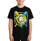 Boys Short Sleeve T Shirts Crewneck Tops Loose Fit Basic Tees for 8-14 Y | Comfort Cotton Breathable, Colorful Sprinkle Print, School &amp; Sports Wear, Boys Baseball Drip Fun Print Casual Clothes