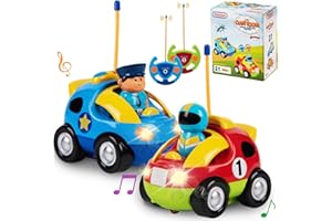 PREXTEX Cartoon Remote Control Car - 2-Pack Police and Race Car Toddler Toys - RC Cars for Kids with Different Frequencies - Easy Remote Control Toy and Thoughtful Gifts for Boys and Girls