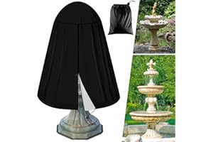 Tryitsbest 48" x 68" Fountain Cover,420D Oxford Cloth Garden Fountain Statue Cover with Silver Coating,Waterproof Fountain Protector with Drawstring for Winter Outdoor Patio Fountain (Black)