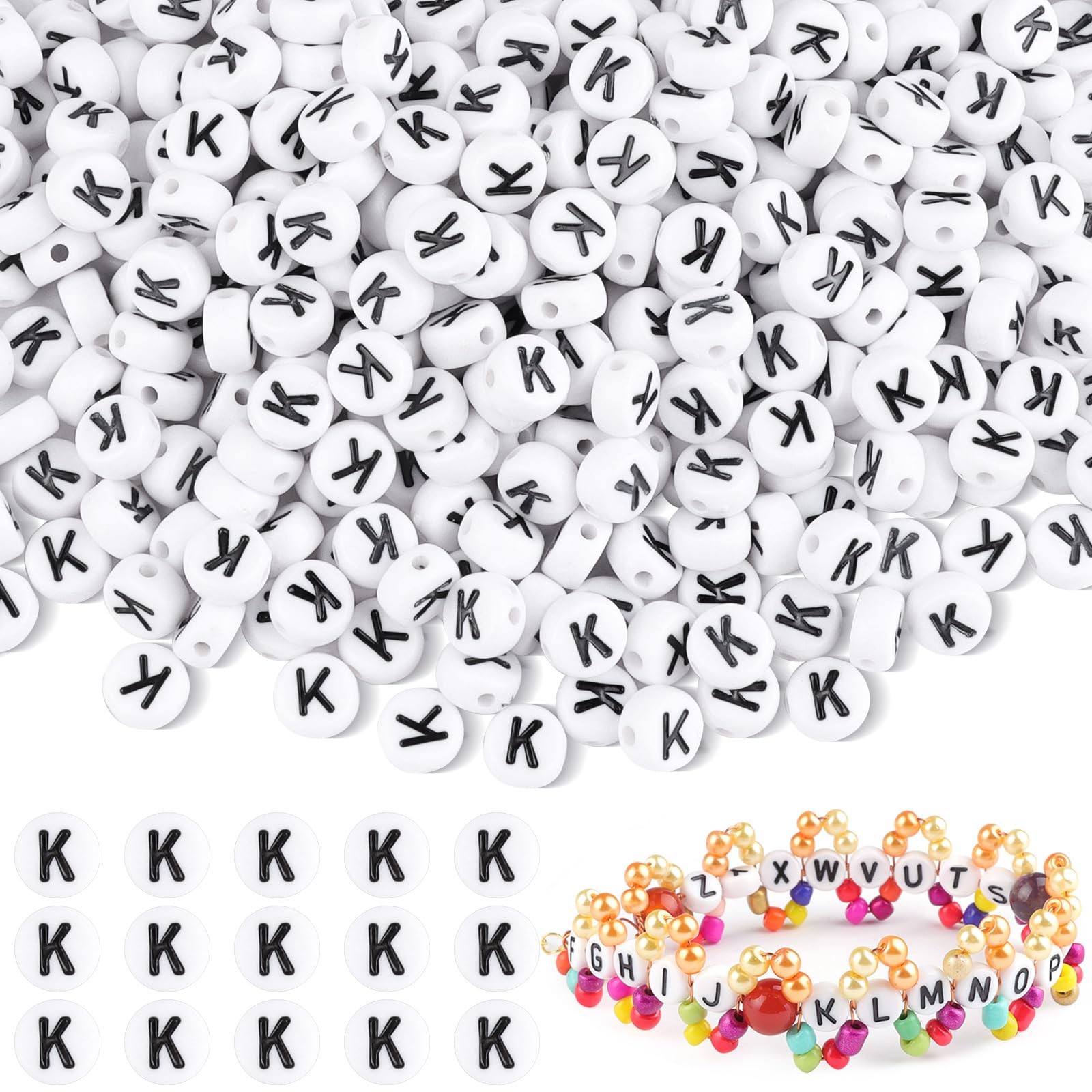 1500Pcs Acrylic Letter K Beads,7mm Round Alphabet Beads for Bracelet Making,Spacer for Necklace,Earring and Jewellery Making