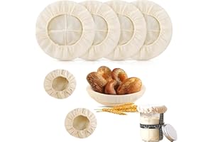 KOACKL Bread Proofing Cover - 4 Pack Basket Linen Cloths & 2 Jar Covers, Reusable Cotton Bread Proofing Liners for Sourdough 