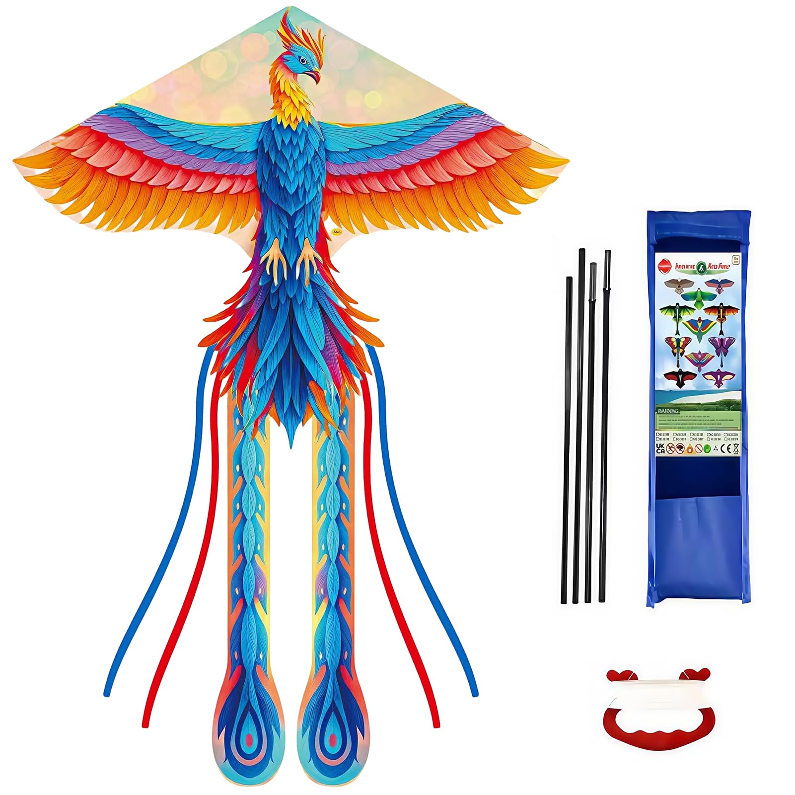 Large Phoenix Kite, 107x71inch Single Line Colorful Kite with Long Tail Beginner Beach with Winding Handle and 100m Line Outdoor for Kids and Audlts Park Games Activities