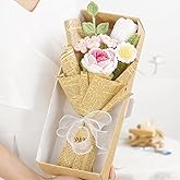 Flrunwu Hand-Woven Rose Artificial Flower(Pack of 1), Bouquet Packaging Beautiful Flowers Suitable for Family Table Decoration, for Girlfriend Mother, Valentine's Birthday Wedding Gift, (Pink)