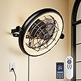 Wall Mount Fan with Remote/App Control, 16" Quiet Wall Mounted Fan with Light, 3 Color Dimmable, 6 Speed, 1/2H Timer, 360° Adjustable Tilt Plug in Ceiling Fan for Garage, Home, Greenhouse, Patio