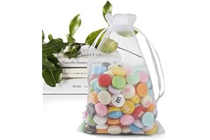 ANZNKU 50 Pack Organza Bags 4 x 6 inch Small Bags, Favor Bags, Sheer Mesh Bags, White Gift Bags with Drawstring, Organza Favor Bags Packaging Bags for Wedding Party Christmas