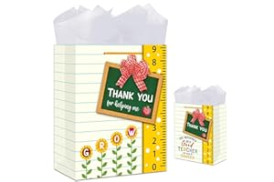 BIZIBAFF Teacher Appreciation Gift Bag - 13" Large Teacher Gift Bag with Tissue Paper and Handle Thank You Teachers Retirement Gifts Bag Graduation End of Year Gift Bags for Teachers Appreciation