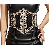 KorhLeoh Wide Corset Belt for Women Lace-up Leopard Elastic Waist Waspie Belt Zipper for Dresses(S/M)