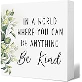 "Be Anything Be Kind" Wooden Sign - Inspirational Rustic Box Decor for Home, Office, Shelf - Motivational Quote Gift (5x5 Inch)