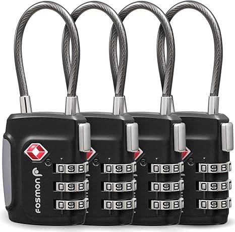 Amazon Co Jp Fosmon 4個セット Tsaロック ワイヤーロック 南京錠 鍵 アメリカ安全運輸局認定 安心 防犯グッズ 3桁 ダイヤル式ロック 海外旅行 荷物スーツケース ジッパー袋 ハンドバッグ 学校 ロッカー 倉庫 ゲート 盗難防止 防犯 自転車用 ブラック シューズ バッグ