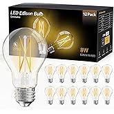 DAYBETTER 12 Pack A19 Vintage LED Edison Bulbs, 60W Equivalent, Dimmable, High Brightness 2700K Warm White, 800 Lumens, 8W E26 Standard Base, CRI80+, Clear Glass Filament Bulb for Living Room
