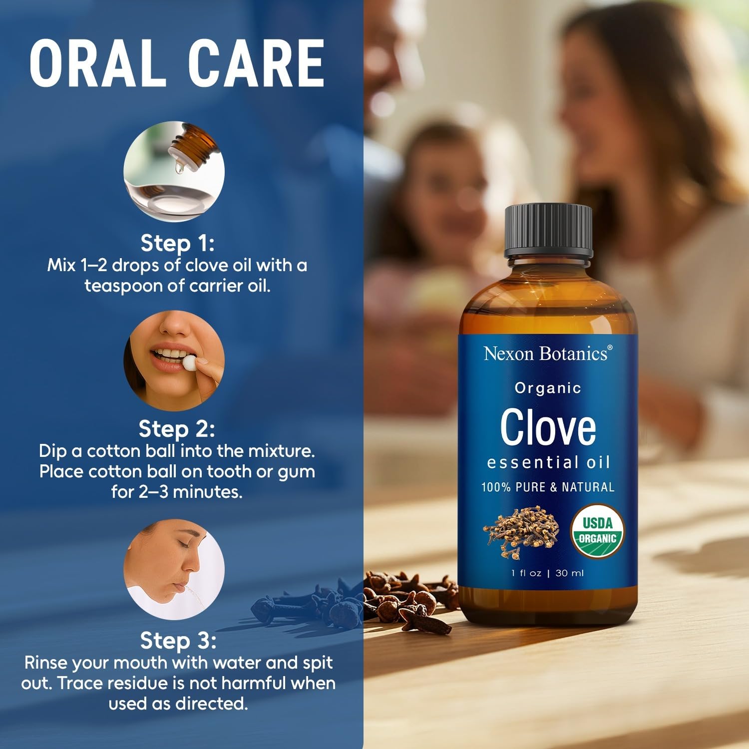 Organic Clove Essential Oil 30 ml - Pure, Natural, Undiluted for Toothache, Sore Muscles, Skin & Hair Care - Soothing Clove Bud Essential Oil - Nexon Botanics