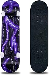 CLYCTIP 31x8 Inch Complete Skateboard Purple 8-Layer Maple Double Kick