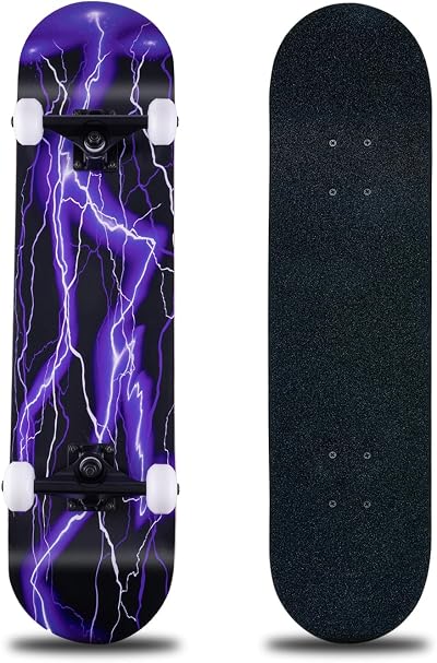 CLYCTIP 31x8 Inch Complete Skateboard Purple 8-Layer Maple Double Kick