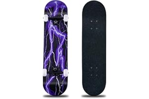 CLYCTIP Skateboard,31 x 8 Inch Complete Skateboard, 8-Layer Maple Wood Deck Double Kick Standard Skateboards for Kids, Teens, Adult, Beginner