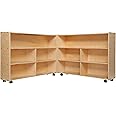 Contender Extra Large Folding Mobile Storage Organizer for Daycare Classroom Preschool, Wood Furniture on Rolling Casters with 4 Shelves for Toys, Puzzles, Books