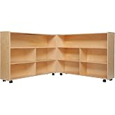 Contender Extra Large Folding Mobile Storage Organizer for Daycare Classroom Preschool, Wood Furniture on Rolling Casters with 4 Shelves for Toys, Puzzles, Books