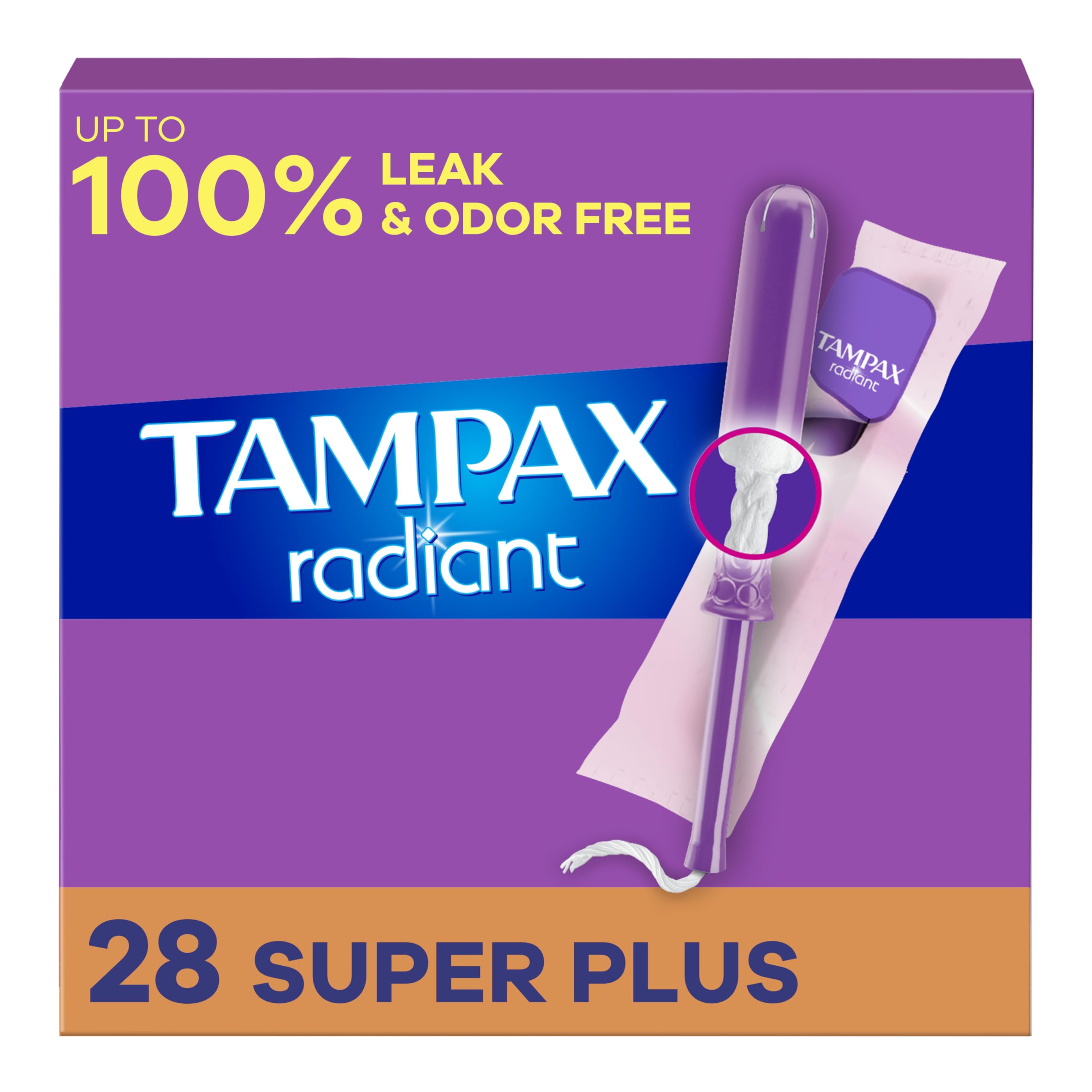 Photo 1 of Tampax Radiant Tampons with LeakGuard Braid, Super Plus Absorbency, Unscented, 28 Count x 3 Pack (84 Count Total)