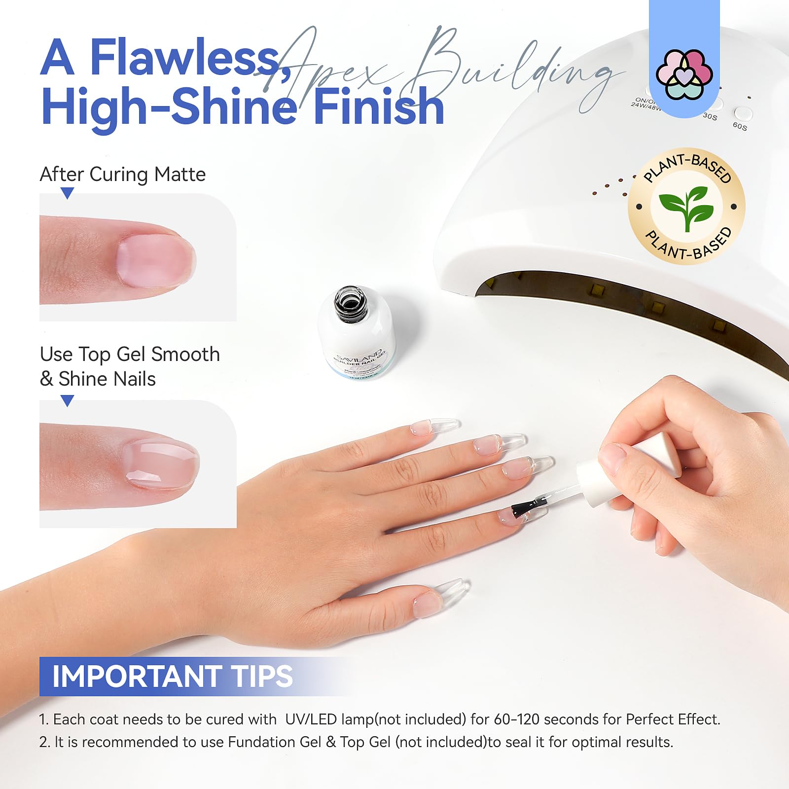 SAVILAND Clear Builder Nail Gel: 8 in 1 Gel Builder for Nails with Vitamin E & Castor Oil, Plant-Based Nail Strengthener Thickening Extension Gels in a Bottle Fix Curved Nails Rhinestone Glue Home Use - Image 7