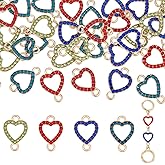 PH PandaHall 48pcs Heart Connector Charms 17x11.5mm Rhinestone Link Connectors, 4 Colors Love Heart Links Double Loops Crystal Link Charms for Earrings Bracelets Necklaces Jewelry Making Crafts