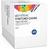 GOTIDEAL Stretched Canvas, 8x10 Inch Set of 10, Primed White - 100% Cotton Artist Canvas Boards for Painting, Acrylic Pouring
