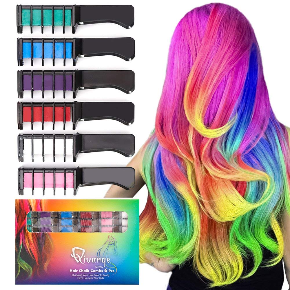 Qivange Hair Chalk Comb, 6 Pcs Temporary Non-Toxic Hair Coloring for Kids, Ideal Cosplay, Halloween, Carnival, Birthday Party Gifts for Girls Boys