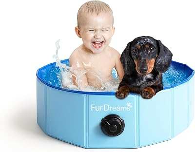 FurDreams Foldable Dog Pool Heavy Duty PVC Non Slip Base Drain Small
