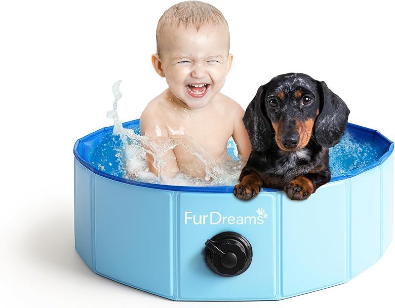 FurDreams Foldable Dog Pool Heavy Duty PVC Non Slip Base Drain Small