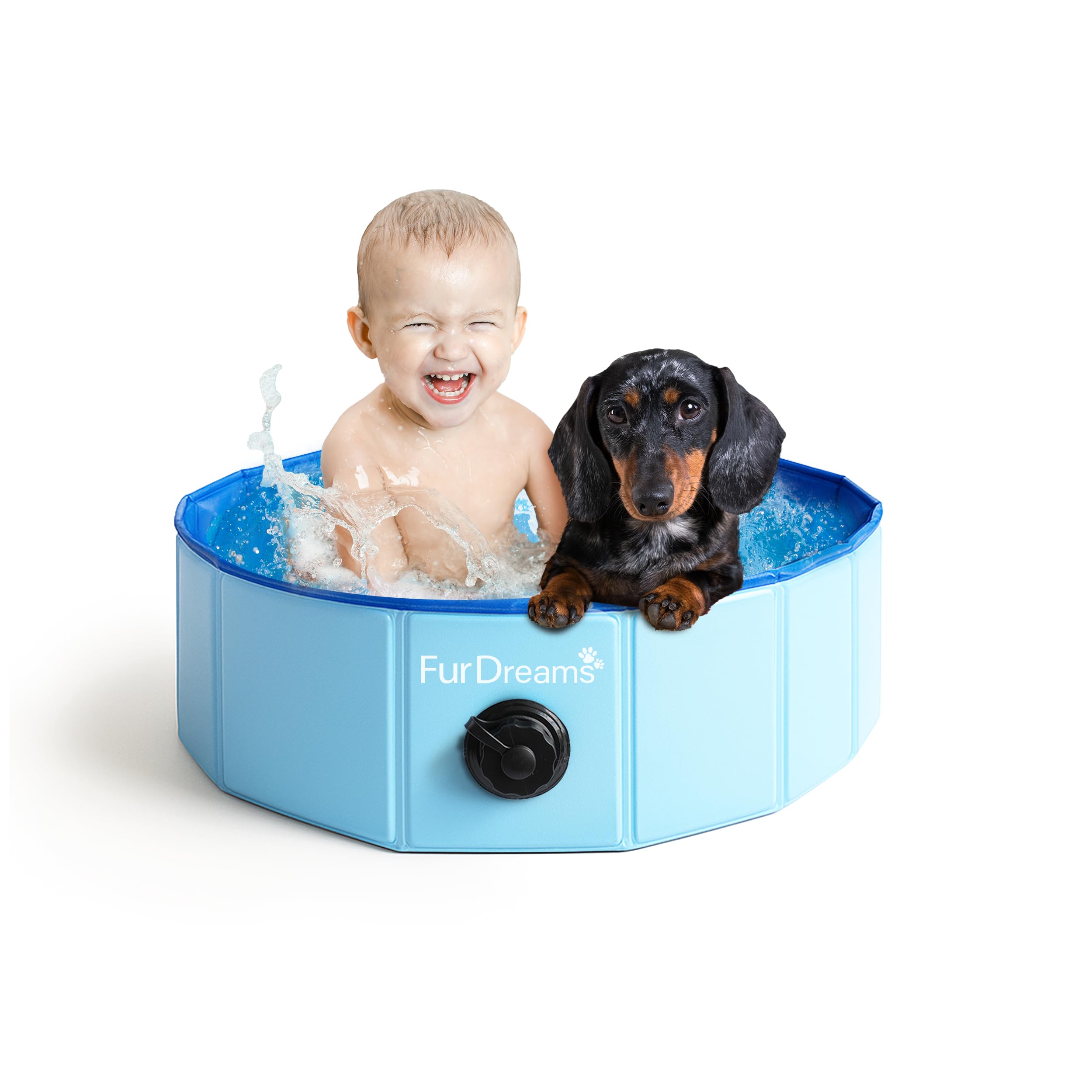 Furdreams Foldable Pet Swimming Pool, Hard Plastic Dog Bathtub, Portable Multi-functional Outdoor PVC Non-Slip Kiddie Pool, Enjoy Summer Shine in Your Garden, For Children, Cats, Puppies(Small)