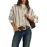 Bozanly Women's Striped Cardigan Sweaters Casual Long Sleeve Open Front Button Up Knit Outerwear Tops