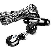 SPARKWHIZ Synthetic Winch Rope Kit, 1/4" x 50ft 10000LBS Winch Rope Line Cable with Protective Sleeve+Winch Fairlead+ Stopper+Hook for ATV UTV SUV