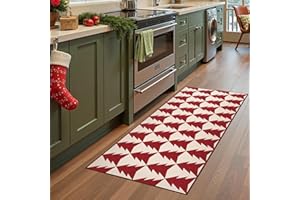 jinchan Christmas Runner Rug 2x5 for Kitchen Holiday Rug for Hallway Bathroom Red Christmas Tree Printed Winter Xmas Decor Washable Runner for Entryway Laundry Room Bedroom Non-Slip