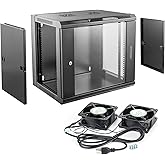 PrimeCables 15U Server Rack Cabinet, Wall Mount Network Rack for Home & Office, Glass Door, 2 AC Fans, Adjustable Shelf Stora