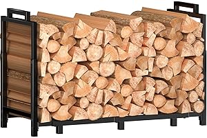 Dicasser 6ft Firewood Rack Holder for Fireplace Wood Storage, Adjustable Heavy Duty Fire Log Stacker Stand for Outdoor Indoor Fireplace Metal Organizer,Black