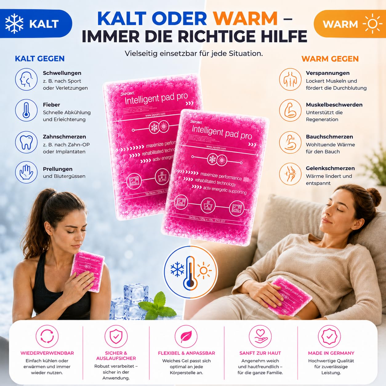 TK Gruppe Timo Kingler Kühlpads Set - MADE IN GERMANY - Kühlakkus Gel, klein & Groß Wärmekissen & Kühlpacks - Kühlkissen - Weisheitszahn & Fieber - Kinder & Erwachsene (3x pink - 16x16 cm) 2