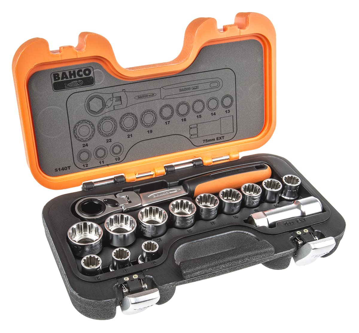 Bahco S140T Pass-Trough Socket Set, Multi-Colour, Set of 14 Piece