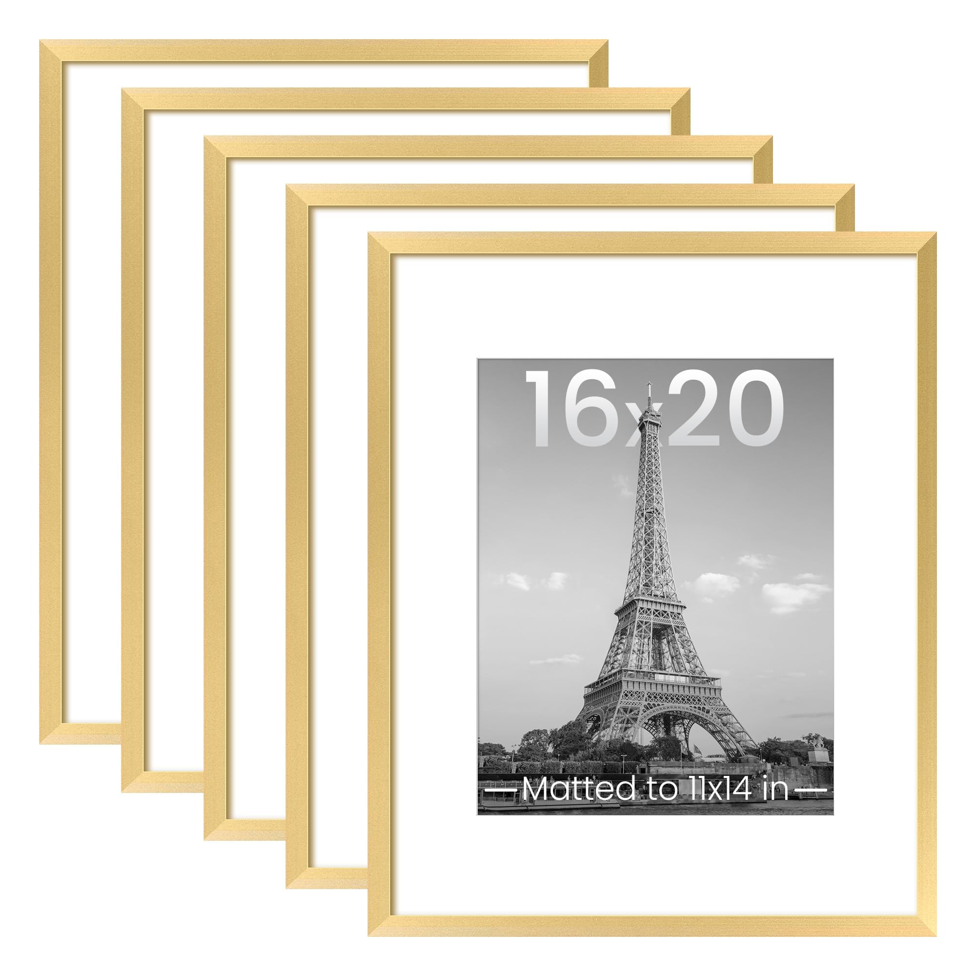 Photo 1 of upsimples 16x20 Picture Frame Set of 5, Display Pictures 11x14 with Mat or 16 x 20 Without, Wall Gallery Poster Frames, Gold