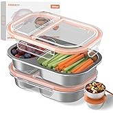 CODIEKEY Snackle Box Container,Dishwasher,Reusable Snack Containers With Lids,2 Compartment Stainless Steel Snack Containers,Fruits, Snacks,Nuts,Salad,travel,800ML,White&Orange,2 Pack