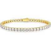 FANCIME Moissanite Tennis Bracelet 4.7-19 Carats 18K Gold Plated 925 Sterling Silver Tennis Bracelet 3mm/4mm/5mm D Color VVS1 Round Cut Moissanite Bracelet for Women Men