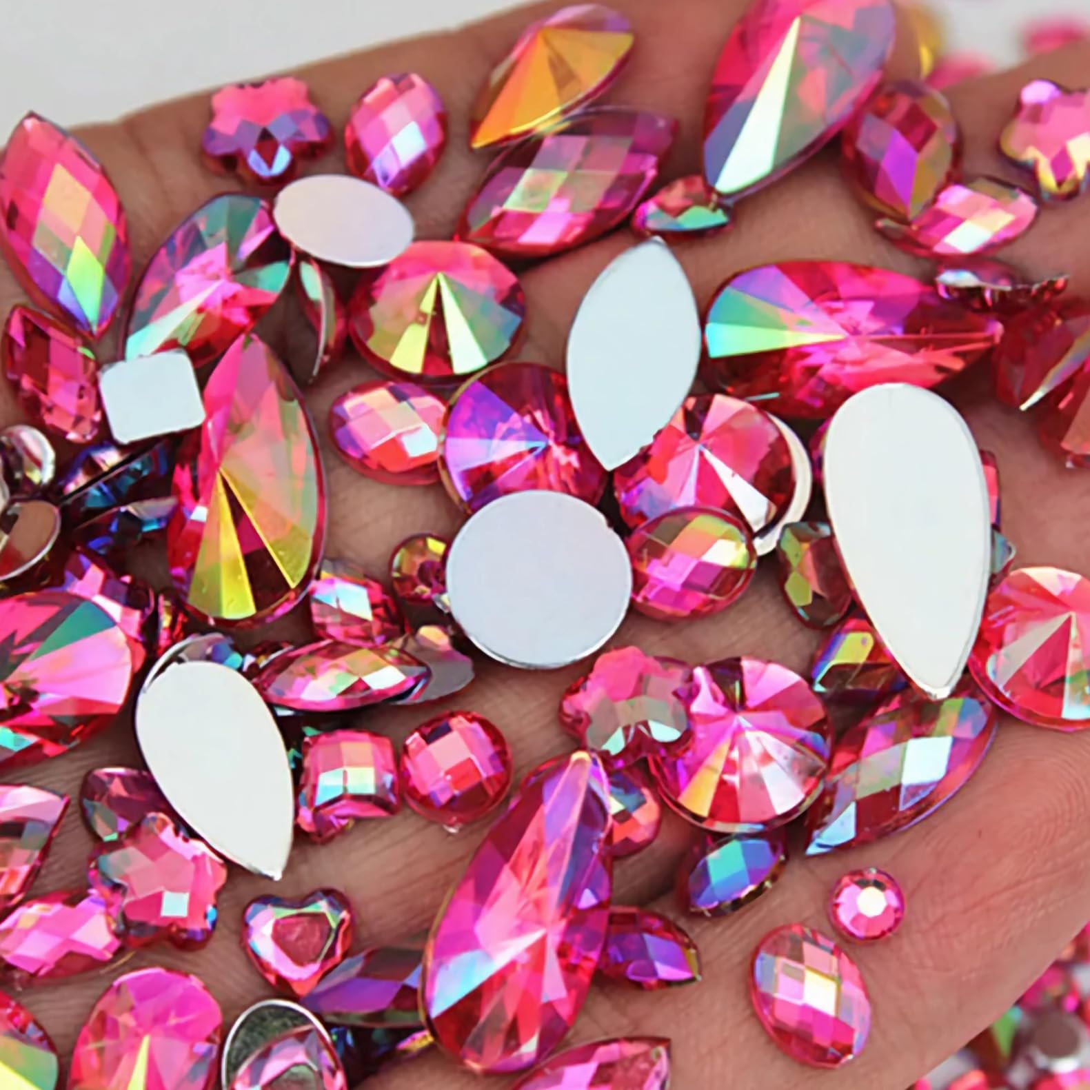 Photo 1 of 1000Pcs Gems Jewels for Crafting, Flat Back Acrylic AB Rhinestones Gemstone, DIY Craft for Pirate Halloween Party, Clothes Shoes Dress Jewelry Making Decorations (07 Rose AB)