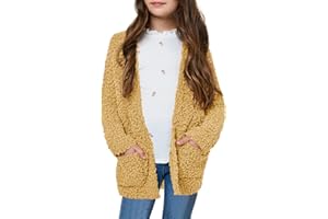 CNJFJ Girls Casual Open Front Long Sleeve Cardigan Pocket Fashion Sweater Outwear