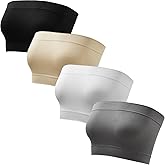 newnice Women's Strapless Bandeau Bra - 4 Pack No Padding Seamless Tube Top Wireless Bralette for Everyday Wear Yoga Sleeping